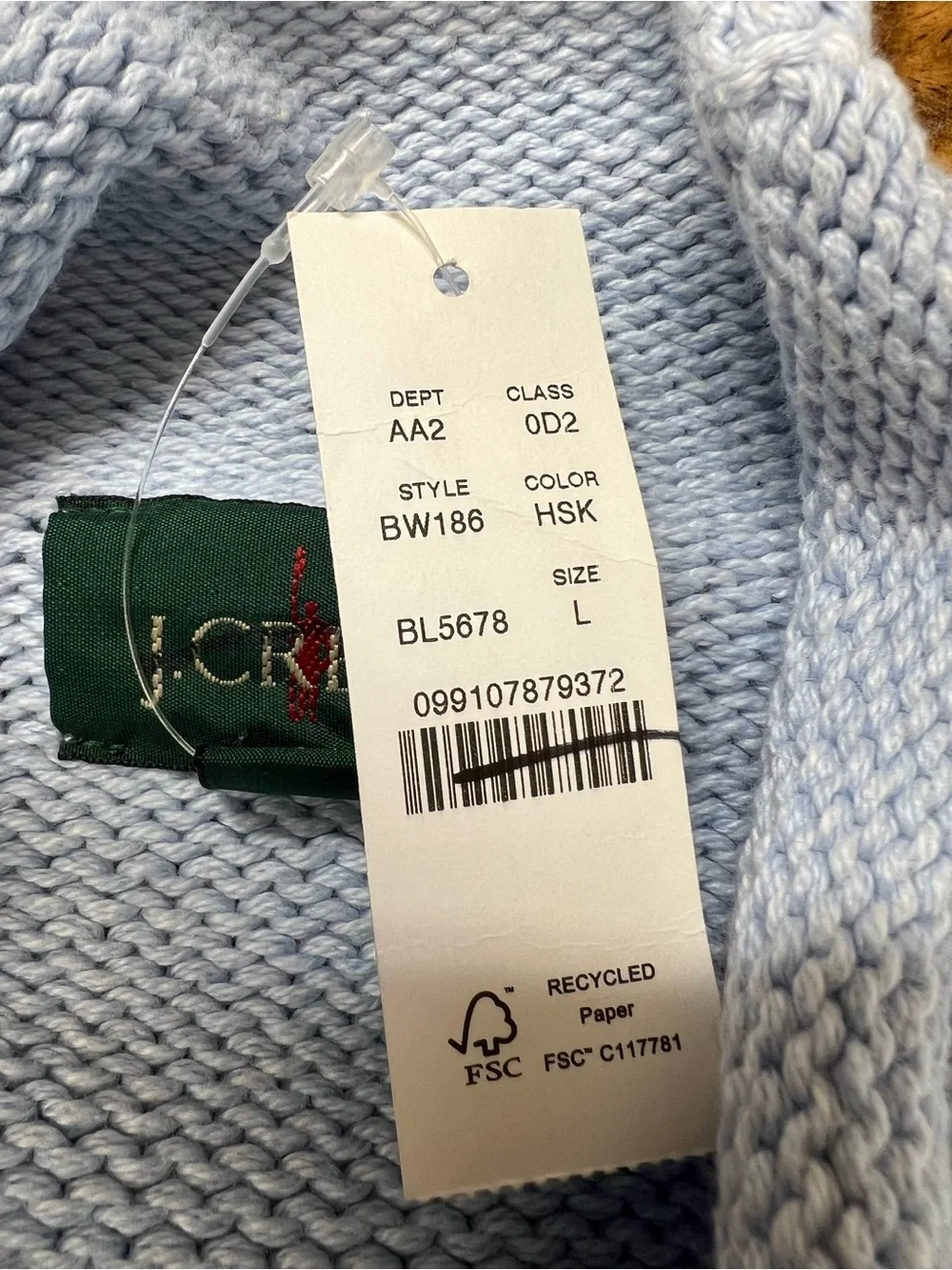 J. Crew Men’s 1988 Rollneck sweater in cotton in Heather Sky Blue Size Large NWT